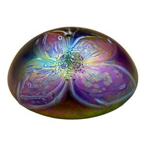 Glass House Studio Large Oil Candle Pink Blue Iridized Flower 1990 Signed